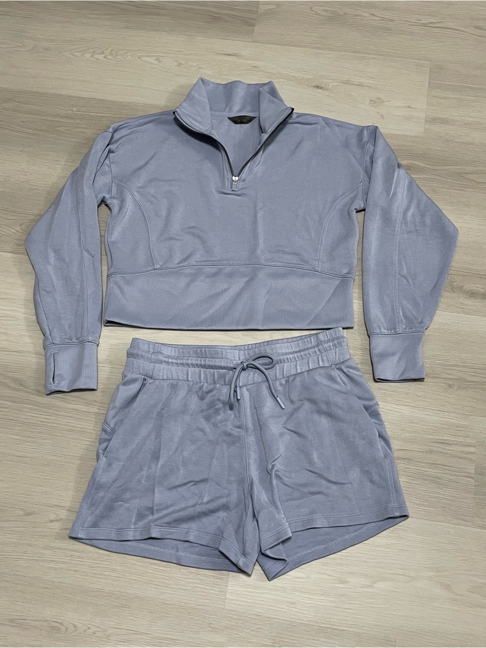 Cropped Half-Zip Lounge Top and Shorts Set - Light Lavender